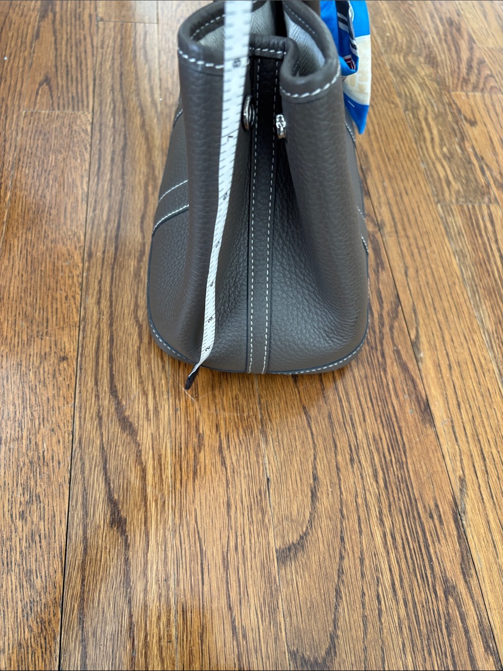 Hermes Gray Pebbled Leather Tote with Blue Accent Scarf - Picture 8 of 9